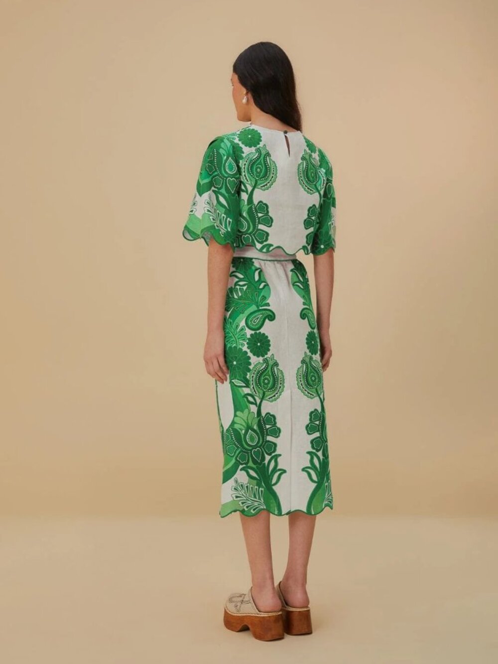Farm Rio Linen Festival Green Midi Skirt *BRAND NEW WITHOUT TAGS* - Picture 8 of 13